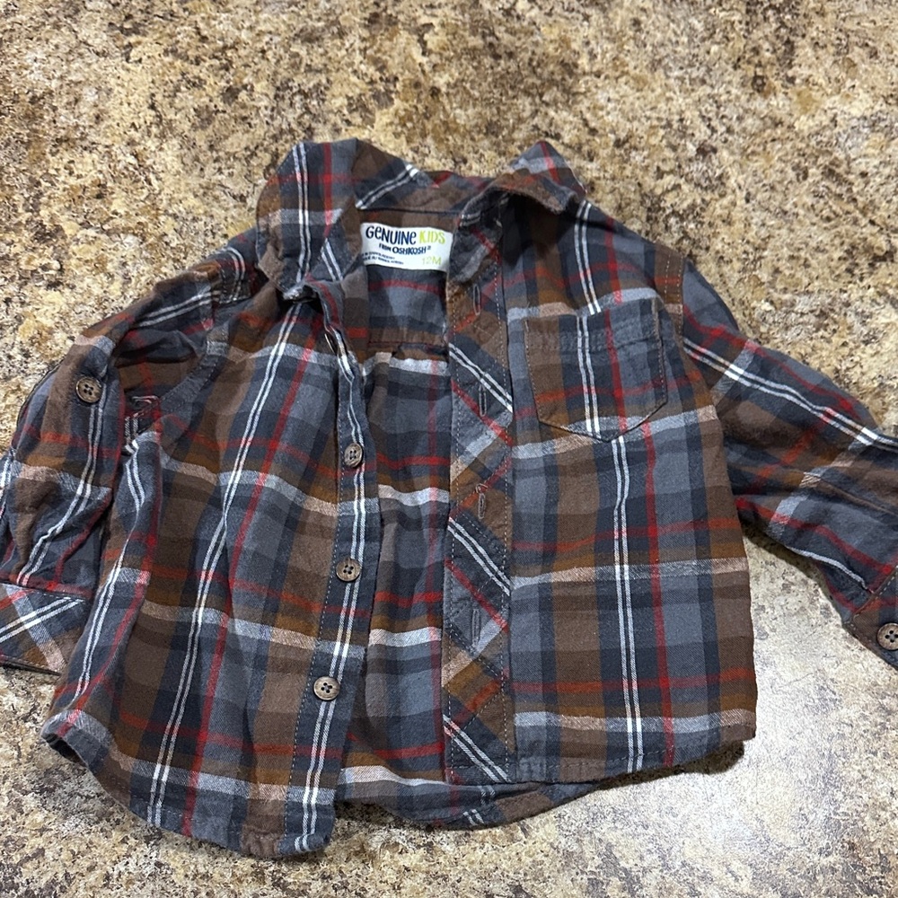 Genuine Kids Plaid Button-Down Shirt - Brown, Gray, and Red